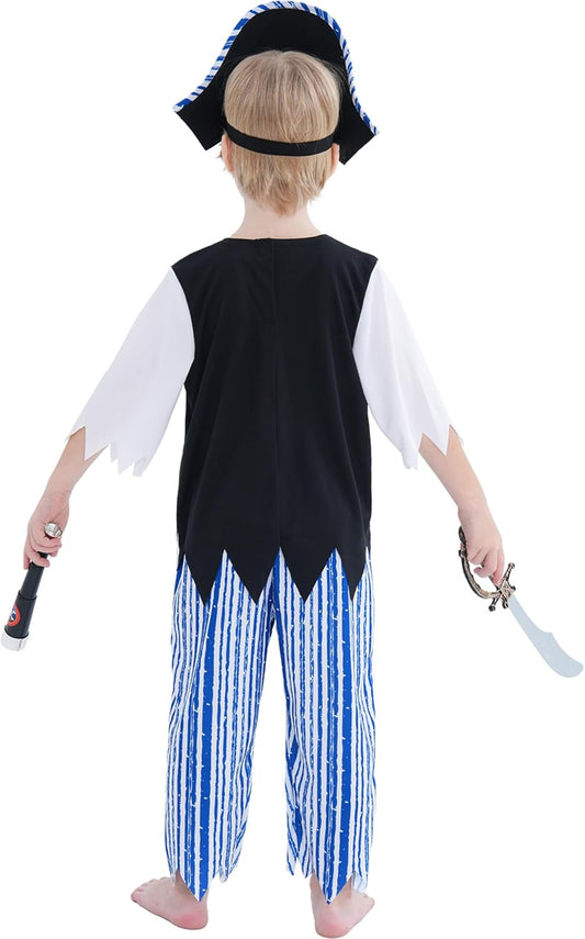 Wizland Kids Pirate Costume, 7Pcs Boys Pirate Outfit with Telescope, Treasure Map Eyepatch, Cutlass