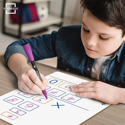 SCRIBBLEDO Dry Erase Long Multiplication Board 9"x12" Double Sided Practice Whiteboard with 2x1 & 2x2 Digit Multiplication for Home, School, Classroom Math Manipulatives for All Ages