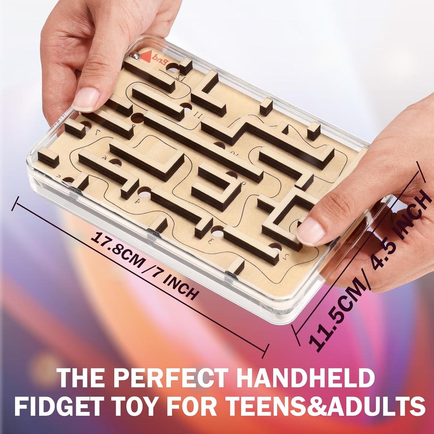Handheld Fidget Puzzle Game for Kids and Adults - Challenging Wooden Labyrinth Marble Maze for Teen Boys - Fun Brain Teaser Puzzle Fidget Toys for Travel Stocking Stuffer Party Favor for Kids Ages 8+