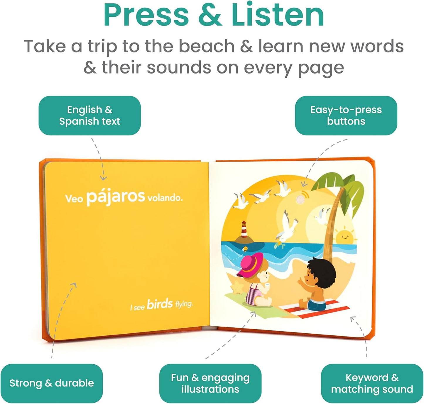 Binibi La Granja Bilingual Sound Book - Interactive Spanish Learning for Babies - Ages 1-5