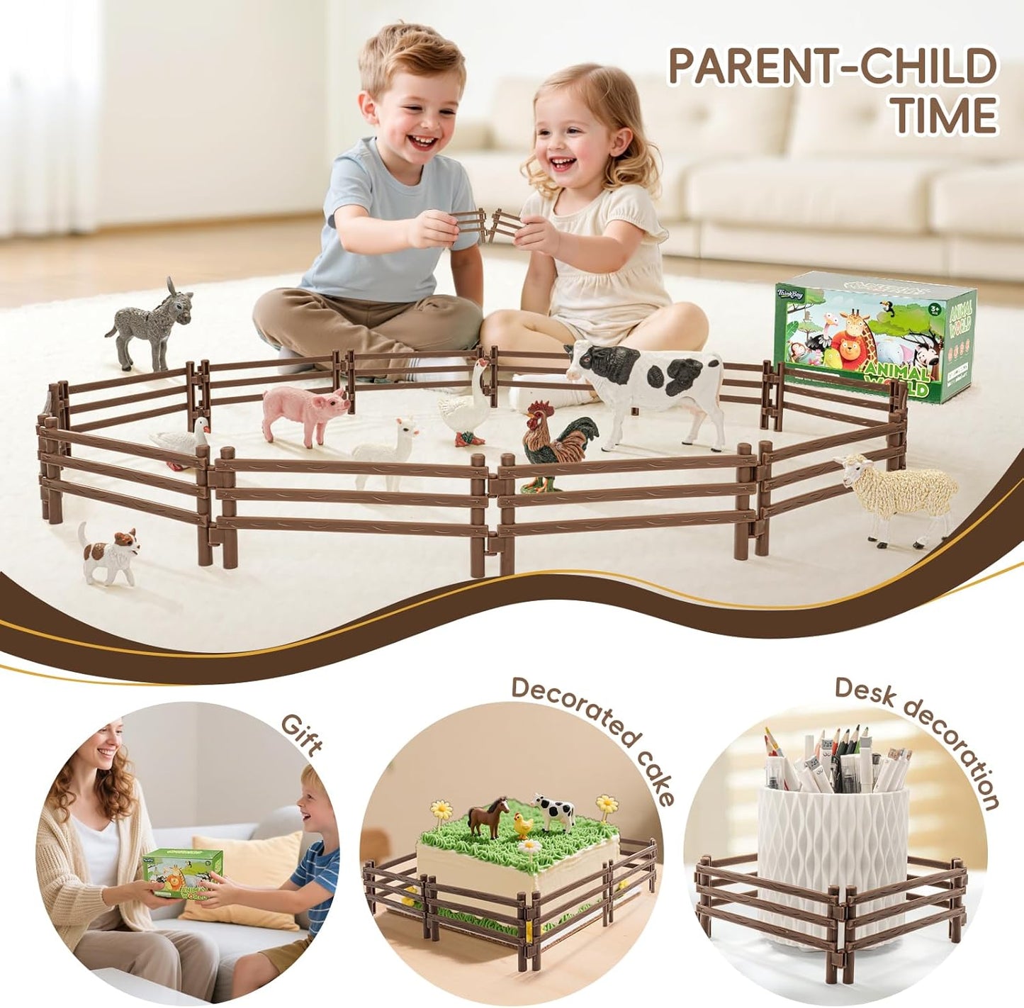 24PCS Farm Ranch Animal Fence Corral Toys for Kids Age 3-5 5-7 4-8 Years Olds Boys Girls, Educational Farm Animal Cake Toppers for Toddlers 3 4 5 6 7 8 9 10