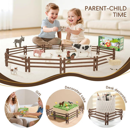 24PCS Farm Ranch Animal Fence Corral Toys for Kids Age 3-5 5-7 4-8 Years Olds Boys Girls, Educational Farm Animal Cake Toppers for Toddlers 3 4 5 6 7 8 9 10