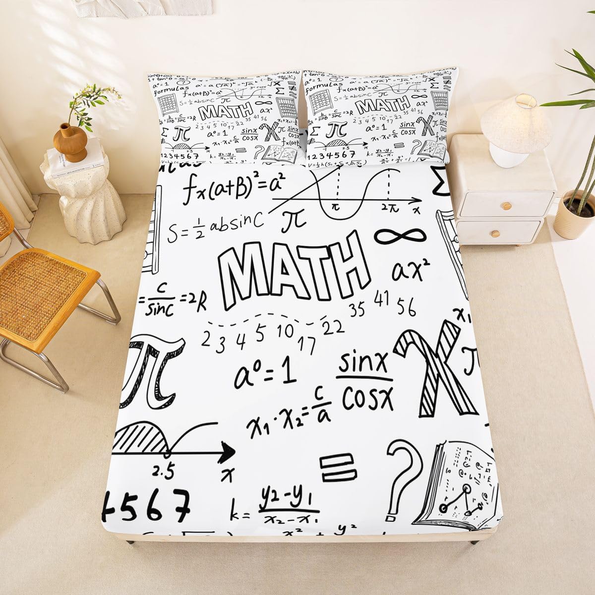 Erosebridal Chemistry Lab Fitted Sheet Twin Size Chemical Equation Bed Sheets for Boys Girls Chemical Elements Science Theme Bed Set Teens Kids Science Students Bedding Set School Dorm Room Decor