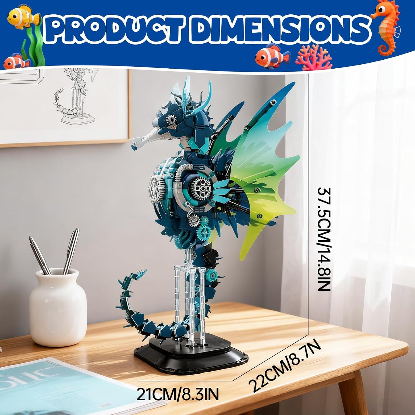 Mechanical Seahorse Building Set Steampunk Ocean Animal Model Kit Articulated Sea Creature Construction Toy Gift for Marine Life Enthusiasts for Adults Teens 1003 Pieces