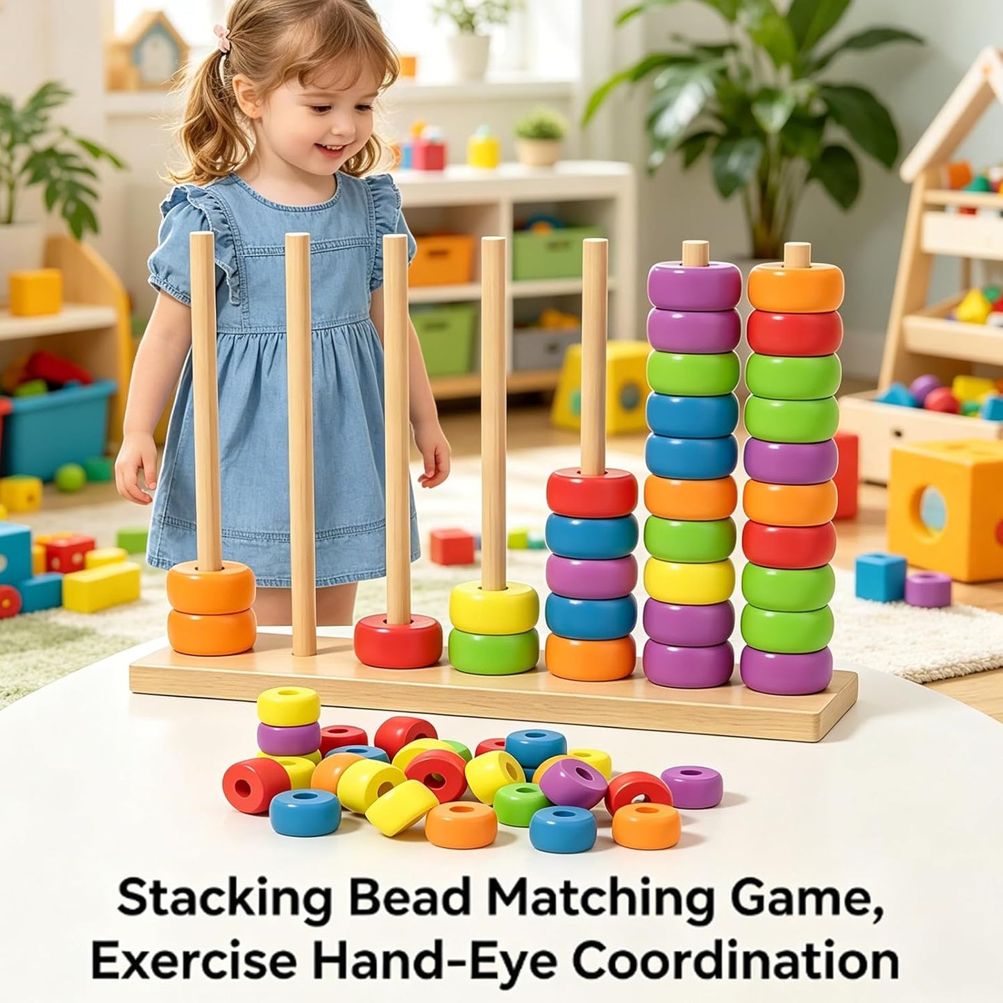 2026 Trendy Color Matching Stacking Puzzle Game, Fast Pattern Challenge Ring Stack Game for 2 Players, Wooden Brain Teaser Toy, Racks and Rings for Family Game Night Fun (1 pcs)