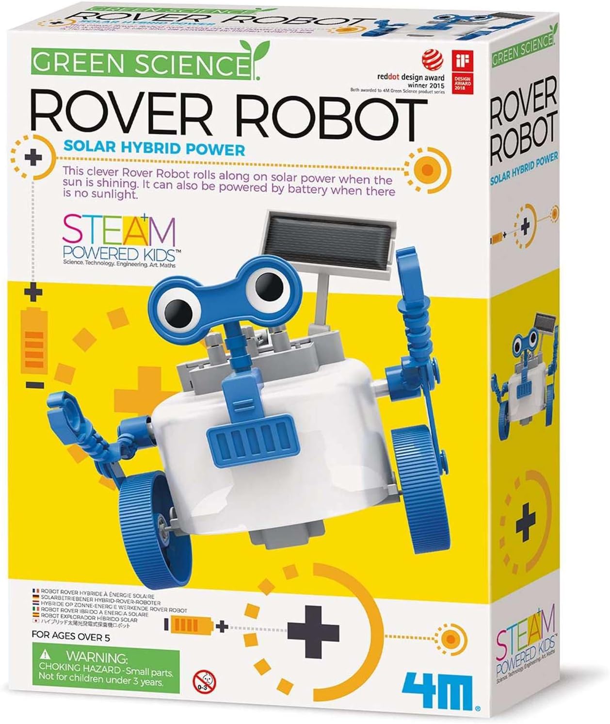 4M: Green Science: Rover Robot - DIY Robotics Assembly Kit, Solar & Battery Hybrid Power Rolling, STEM Building, Physics Toy Activity Set, Kids Age 5+