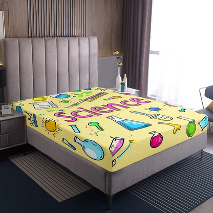 Chemistry Bed Sheets for Kids Teens Girls Boys,Chemical Experiment Fitted Sheet Twin,Science Themed Sheets for Math Lovers,Chemistry Lab Bedding Set,White and Black