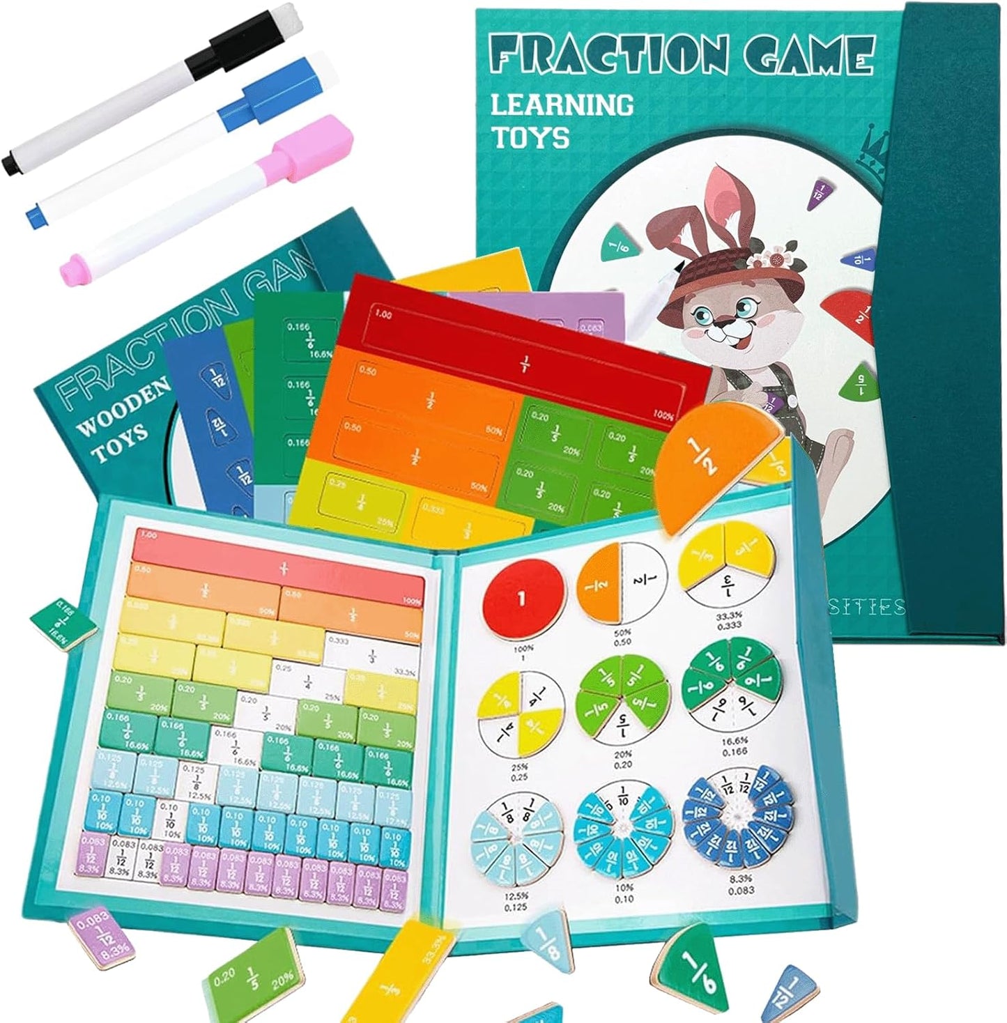 Magnetic Fraction Demonstration Book, Magnetic Fraction Book,Math Manipulatives Enhance Early Primary School Students Mathematical Skills (Zebra)
