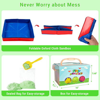 GarveeLife Kids Sand Kit, 43PCS Set w/Tools, 6 Construction Trucks & Castle Molds, Foldable Sand Box Storage Bin Tote, Toys for Boys Girls