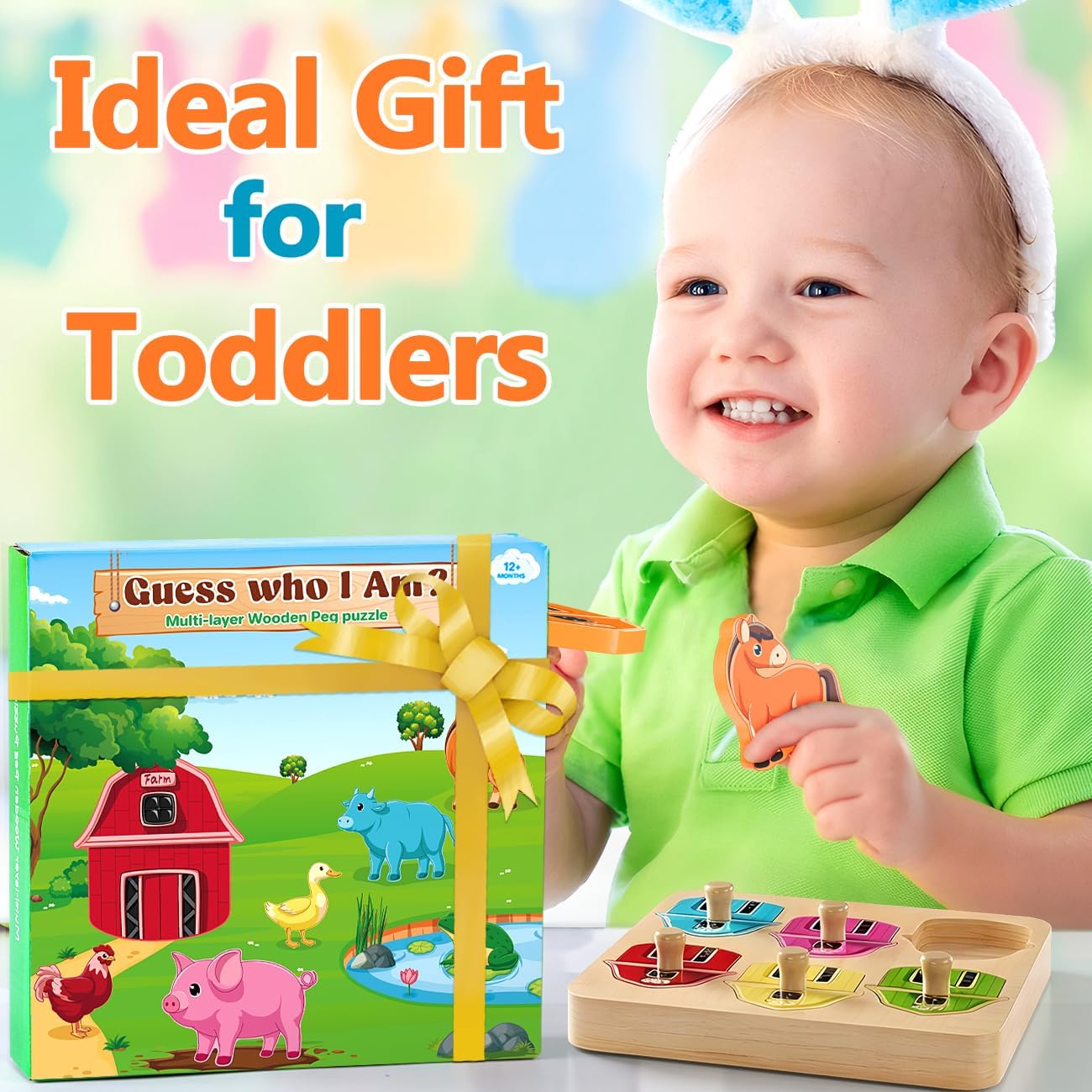 Wooden Puzzles for Toddlers 1-3 : Farm Animal Peg Puzzles, Preschool Learning Activities, Toddler Toys Age 1-2, Montessori Toys for 1 2 Year Old Boy Girl Christmas Birthday Gift