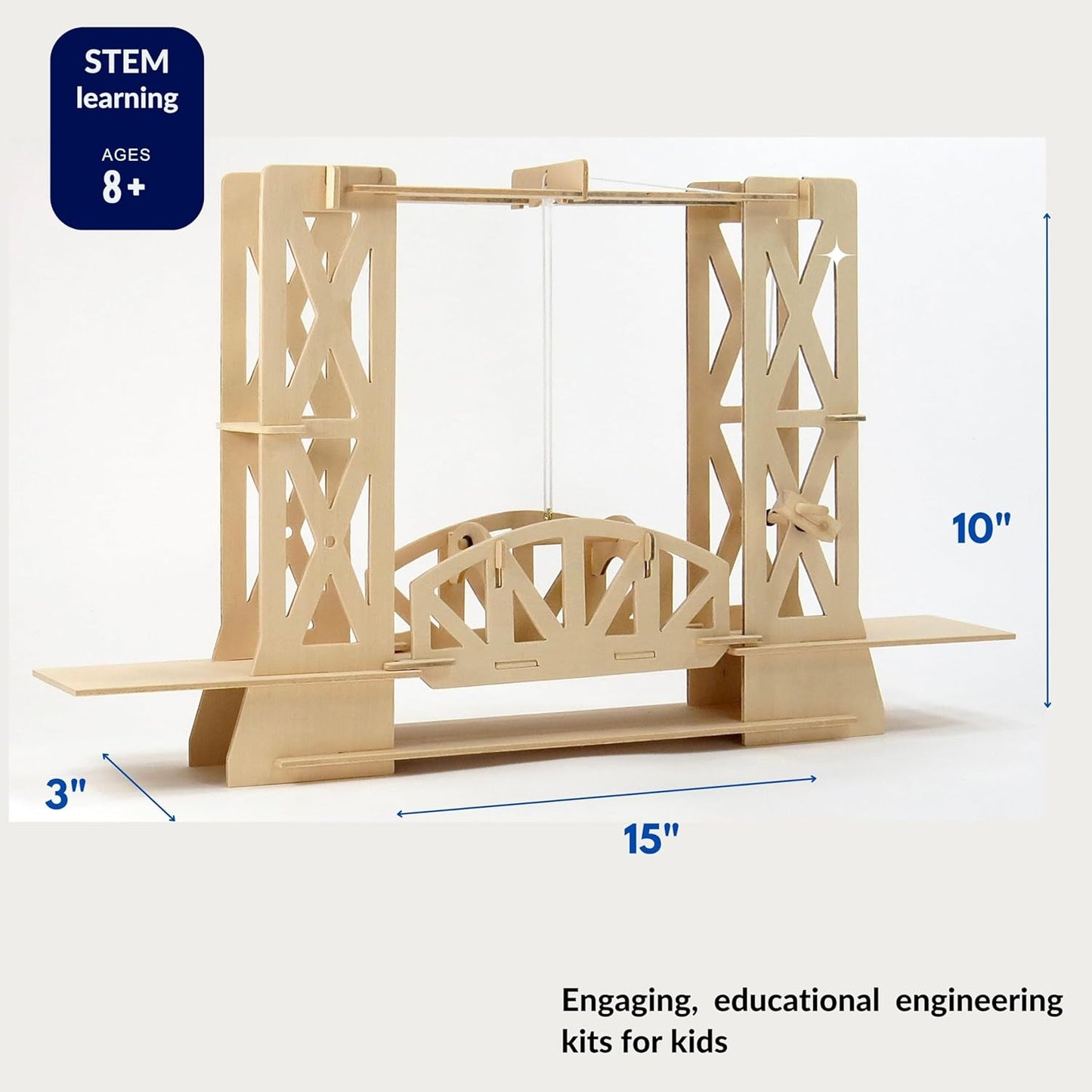 PATHFINDERS STEM Kit – Strauss Lift Bridge Model – DIY Wooden Engineering Build Kit for Kids Teens & Adults – Working Drawbridge Mechanism – Educational Gift