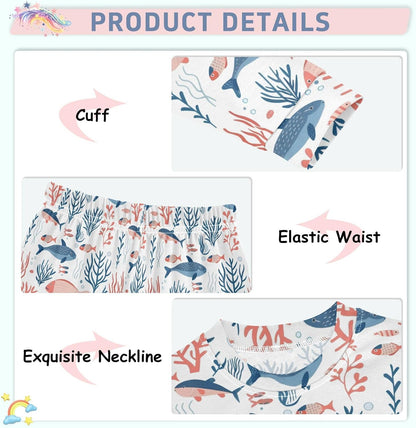 ALAZA Shark Starfish Palm Tree 2 Piece Pajama Set Long Sleeve Top and Pants Sleepwear Unisex - Colors B