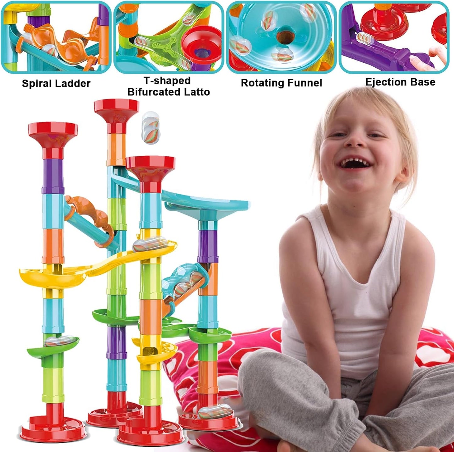 50 PCS Marble Toy Premium Set,STEM Educational Building Block Toy,Marble Track Race Set with 15 Glass Marbles for Boys & Girls,Construction Building Blocks Toys for Kids