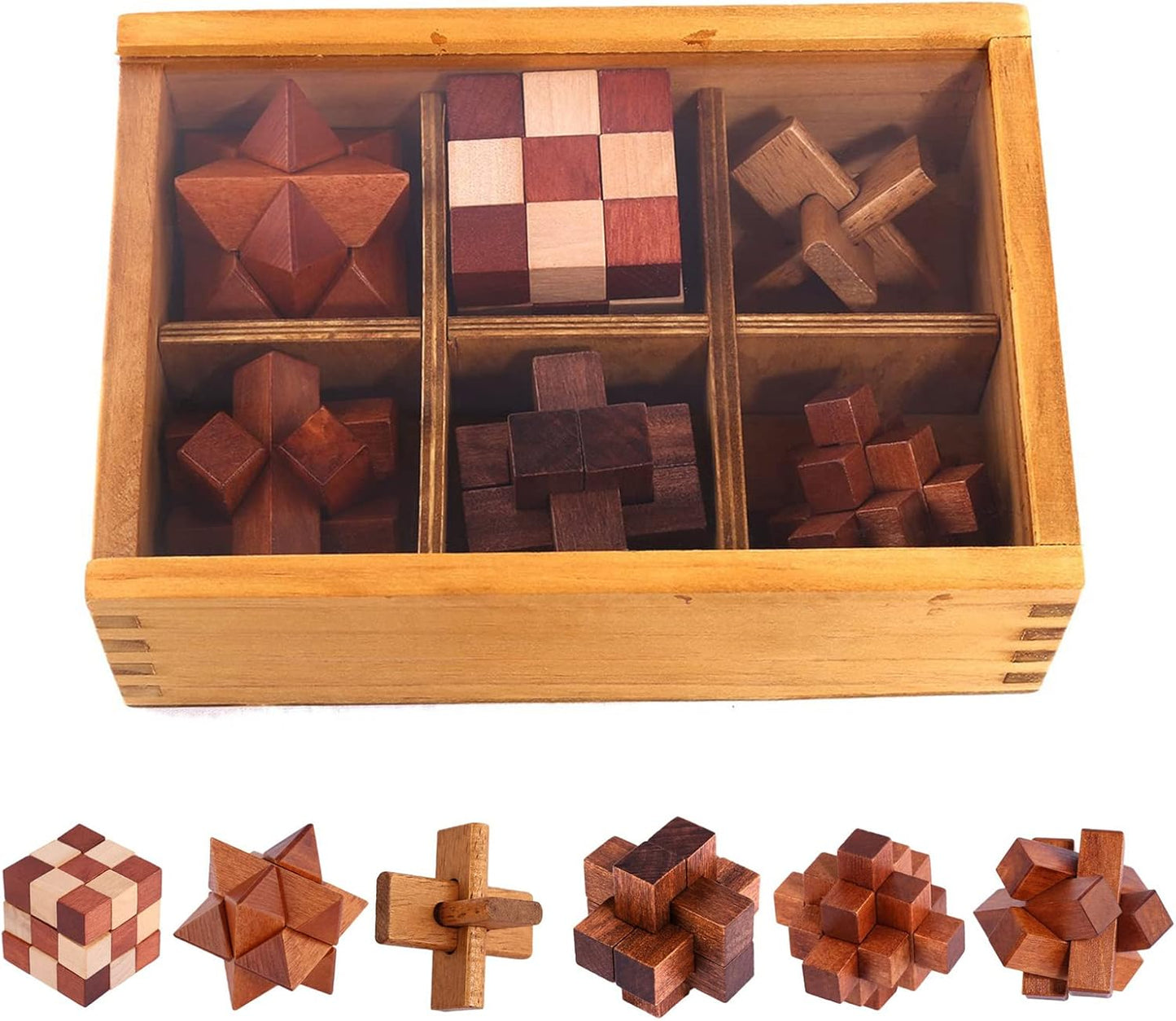 VolksRose 9pcs Wooden Brain Teaser Puzzles, IQ Challenge Puzzle Games, Logic Smart Mind Puzzle Box Lock Toy Removing Assembling 3D Small Puzzle Gift Set for Adults Teenagers Kids, 1.8inch 4.5cm