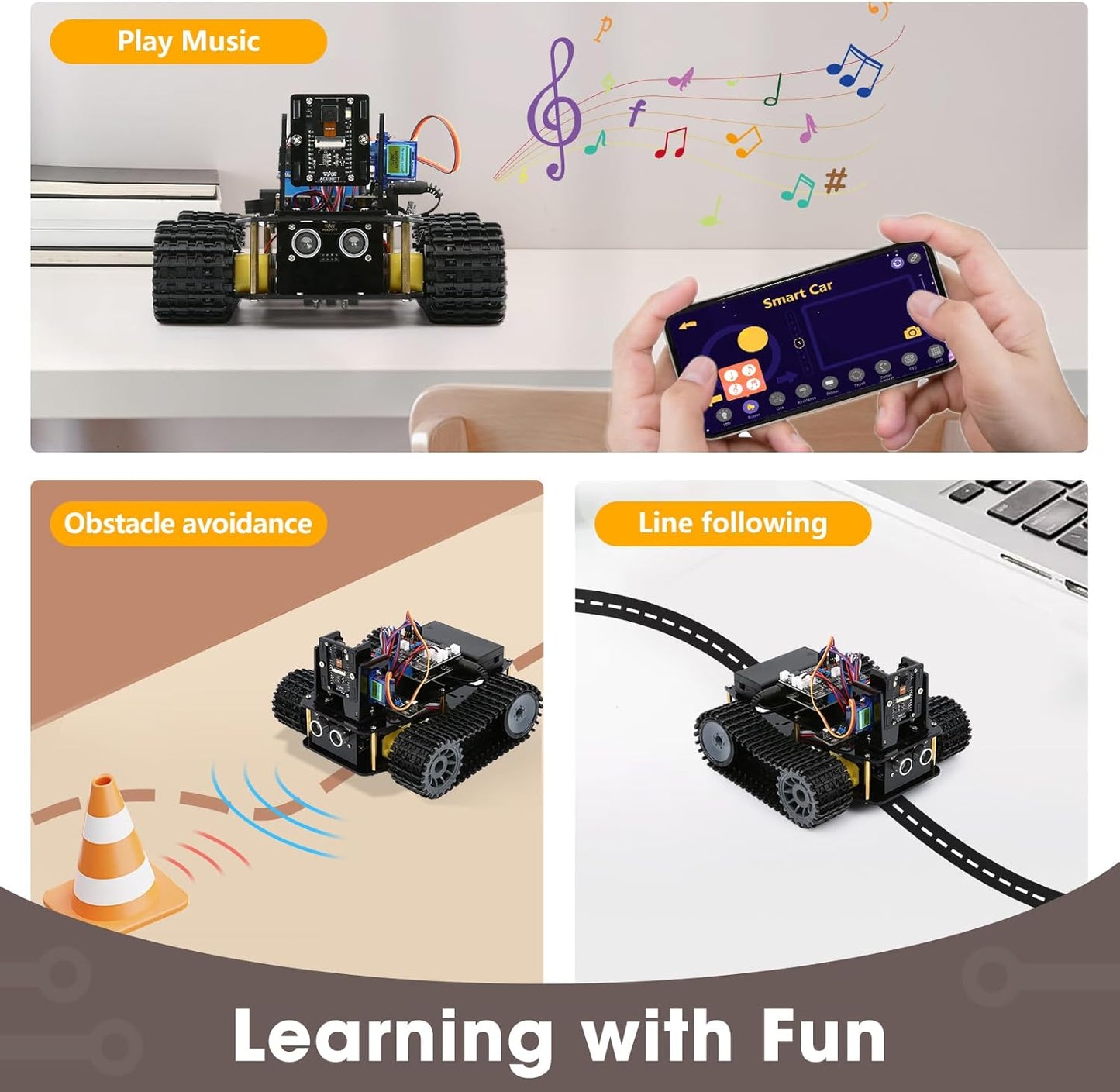 Robotics for Kids Ages 12-16, ACEBOTT 4 in 1 Smart Robot Arm with 5DOF + Tank Car, STEM Toys Coding Kit Compatible with Arduino & Scratch, App & Remote Control, for Kids & Teens