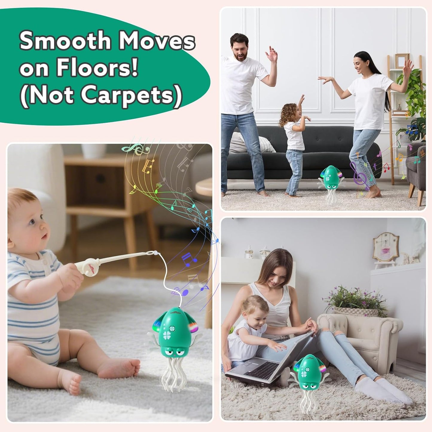 2026 New Electric Dancing Squid Toy with LED Lights & Music, Crawling Dancing Octopus Toys Tummy Time Toys, Magic Dancing Squid Baby Toys Obstacle Avoidance & Fishing Game