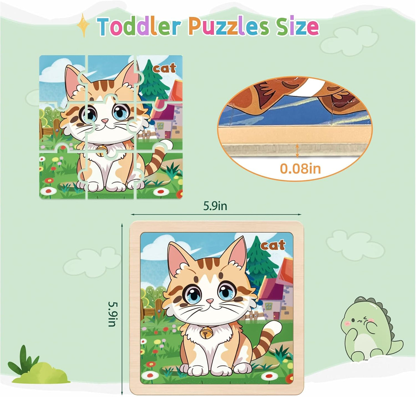Wooden Animals Puzzles for Toddlers 2-4, 8 Pack 9 PCS Jigsaw Puzzles for Kids 2-4, Wooden Puzzles for Toddlers 3-5, Animal Puzzles for Kids 3-5, Preschool Puzzles Learning Educational Sets Toys