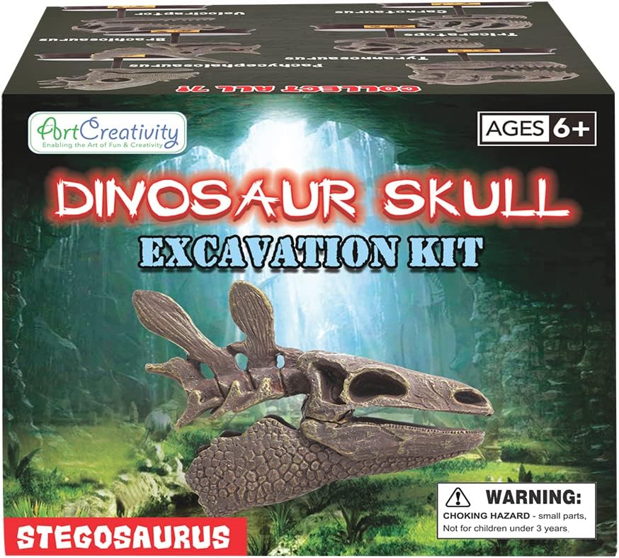 ArtCreativity Dinosaur Excavation Kit for Kids, Brachiosaurus Skull Excavating Set with Fossil Digging Tools and Stand, Fun Science Activity Toy, Educational Dinosaur Gift for Boys and Girls