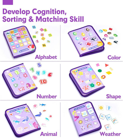hahaland Busy Board for Toddlers - Montessori Toys Preschool Learning Activities with Life Skills, Alphabet, Number, Shape, Color, Animal, Weather - Toddler Boy Learning Educational Toys, Travel Toys