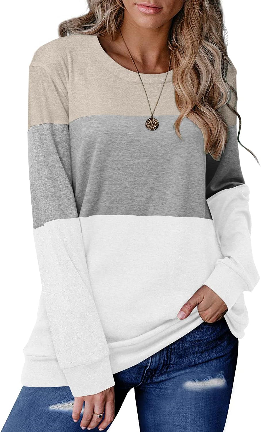 CRAZY GRID Womens Trendy Long Sleeve Shirts Casual Loose Soft Sweatshirt Fall Tops