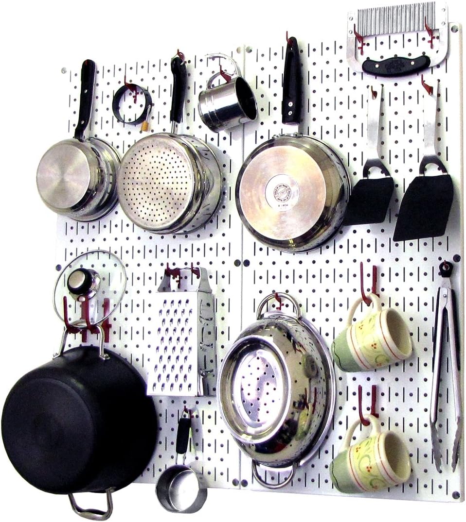 Wall Control Kitchen Pegboard Organizer Pots and Pans Storage Rack Organization Kit with Green Pegboard and White Accessories