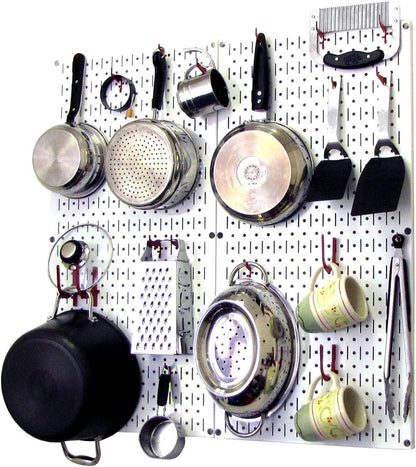 Wall Control Kitchen Pegboard Organizer Pots and Pans Storage Rack Organization Kit with Green Pegboard and White Accessories