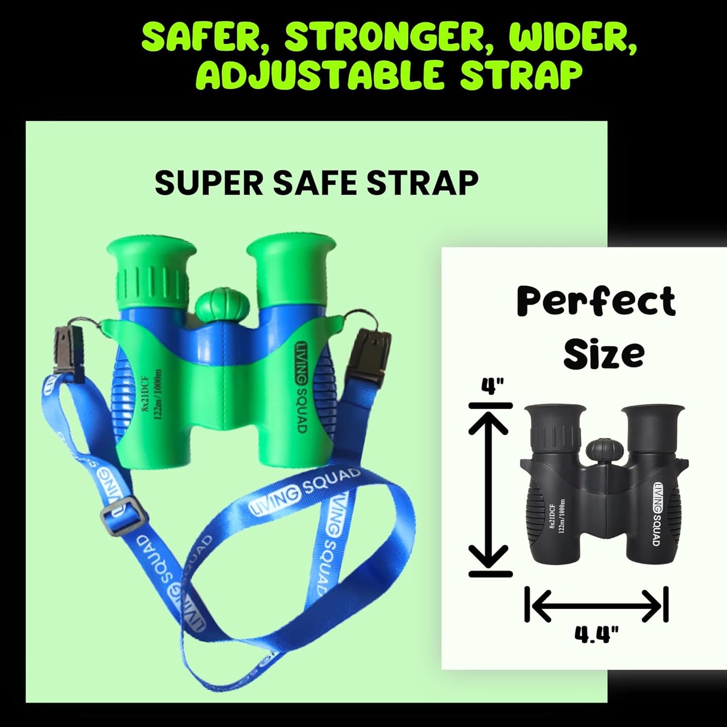 Kids Binoculars 8x21 Shockproof Green - Ages 3-12 with Case Neck Strap Compass Carabiner | High Resolution Optics for Bird Watching Camping Hiking | Birthday Gift Boys Girls