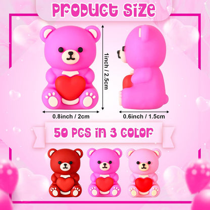 Gerrii 50 Pcs Mini Teddy Bears Bulk Small Miniature Figurines Rubber Mini Bears Tiny Little Heart for Home Desktop Landscape Counting Manipulatives Valentines Day (Colorful)