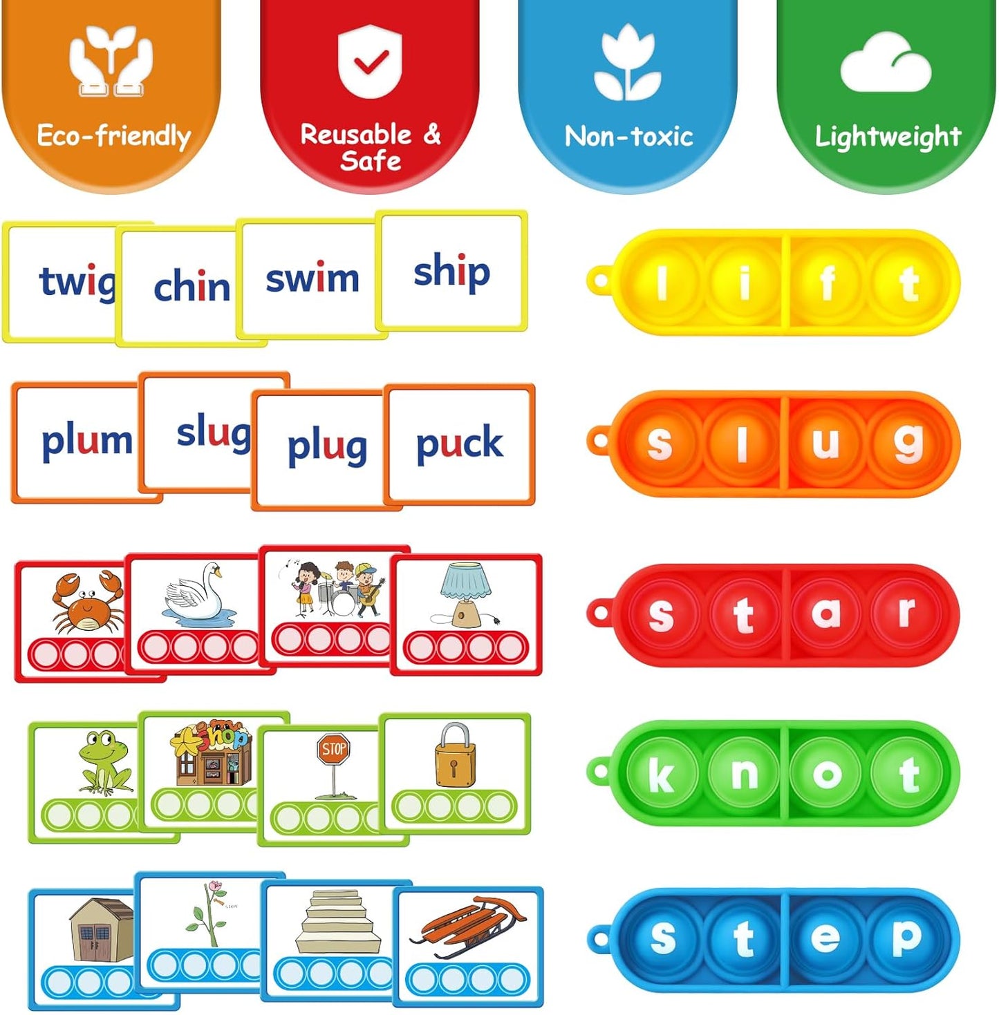 Aizweb CVC Word Games Kindergarten,Phonics Games for Kids Ages 3-8,CVC Pop its with Flash Cards for Preschool Special Education Classroom Supplies,Reading&Spelling Activity Manipulatives for Teachers