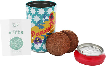 BUZZY Seeds Flower Grow Kit 6-Pack – Pansy, Lavender & Daisy Soda Cans with Seeds, Growing Medium & Liners – Fun DIY Indoor Gardening Party Favors & Gift Set