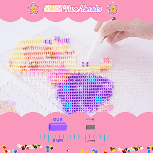 Meland Fuse Beads - 24000pcs Fuse Beads Kit for Kids, 24 Color 5MM Iron Beads Set with 4 Fluorescence Color, 6 Pegboards - Craft Kits Gifts for Birthday Christmas