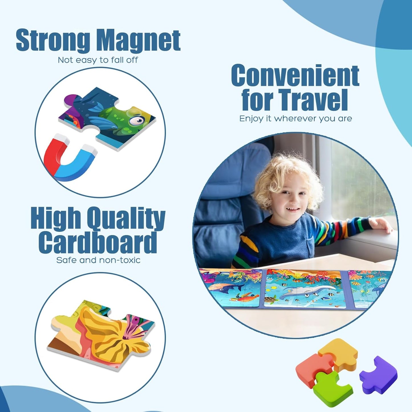 Magnetic Puzzles for Toddlers 3-5, 75-Pieces Travel Toys, Animal Jungle Puzzles Ages 4-6, Educational Learning Magnets, Road Car Trip & Airplane Activities Toys for 3 4 5 6 7 Girls Boys Gift