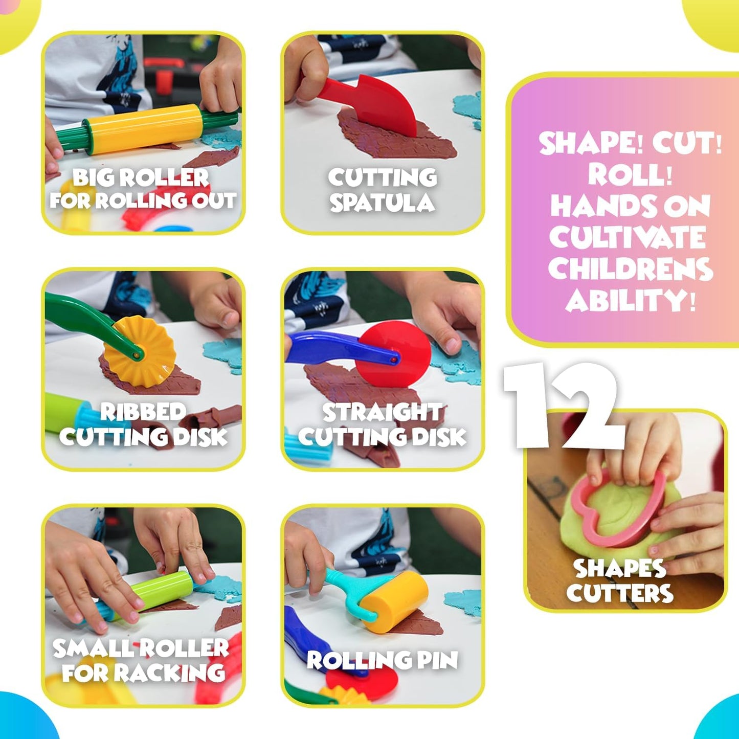 DIMROM Clay and Play Dough Tools 12 Piece Set - Ages 3 & Up (12pcs)