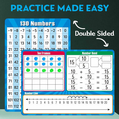 10 Pack Dry Erase Number Line Board Card, 9" x 12" Double Sided 130 Number Chart Math Manipulatives Game Chart, Teacher Classroom Must Haves Dry Erase Whiteboard Home Classroom Supplies