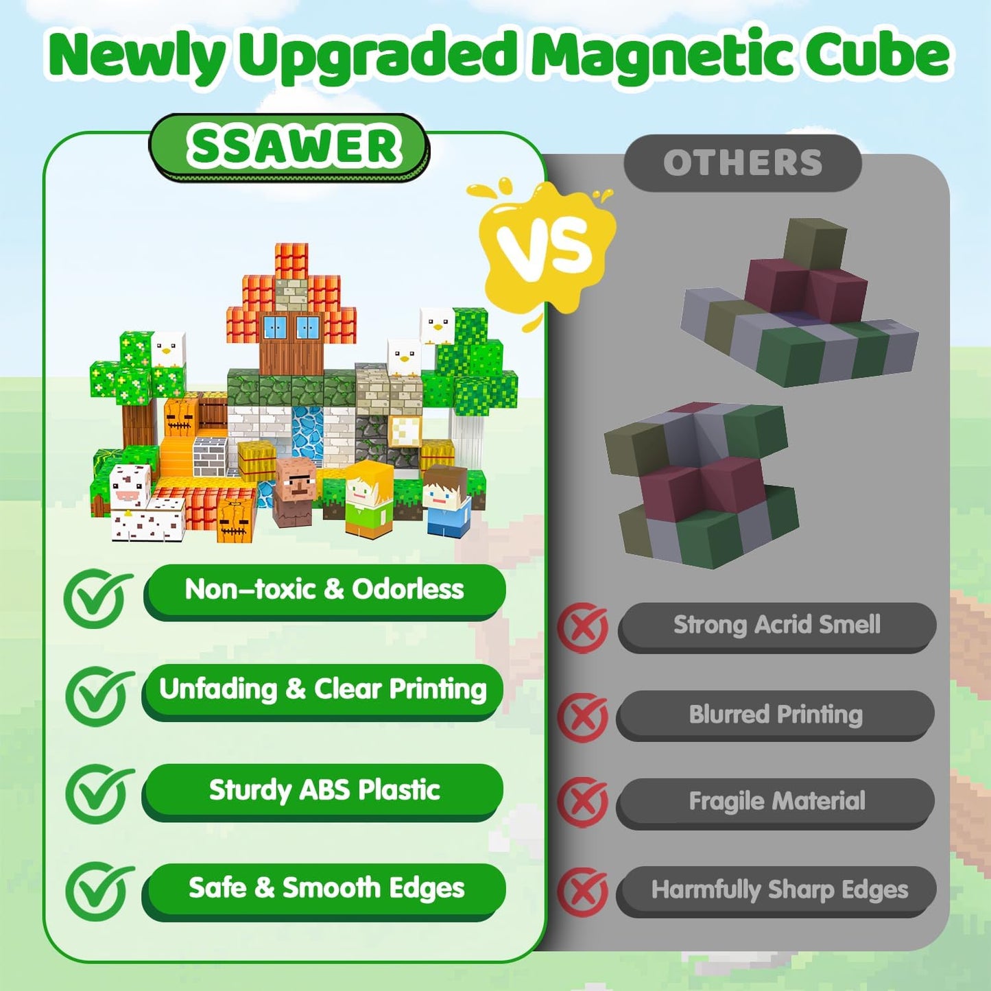 Magnetic Blocks Toys for Kids, 100 PCS Building Blocks Cubes, Stacking Magnetic Tiles Toys for Kids Toddlers Boys Girls Ages 3 4 5 6 7 8-12 Birthday Gifts Party Supplies (Underworld)