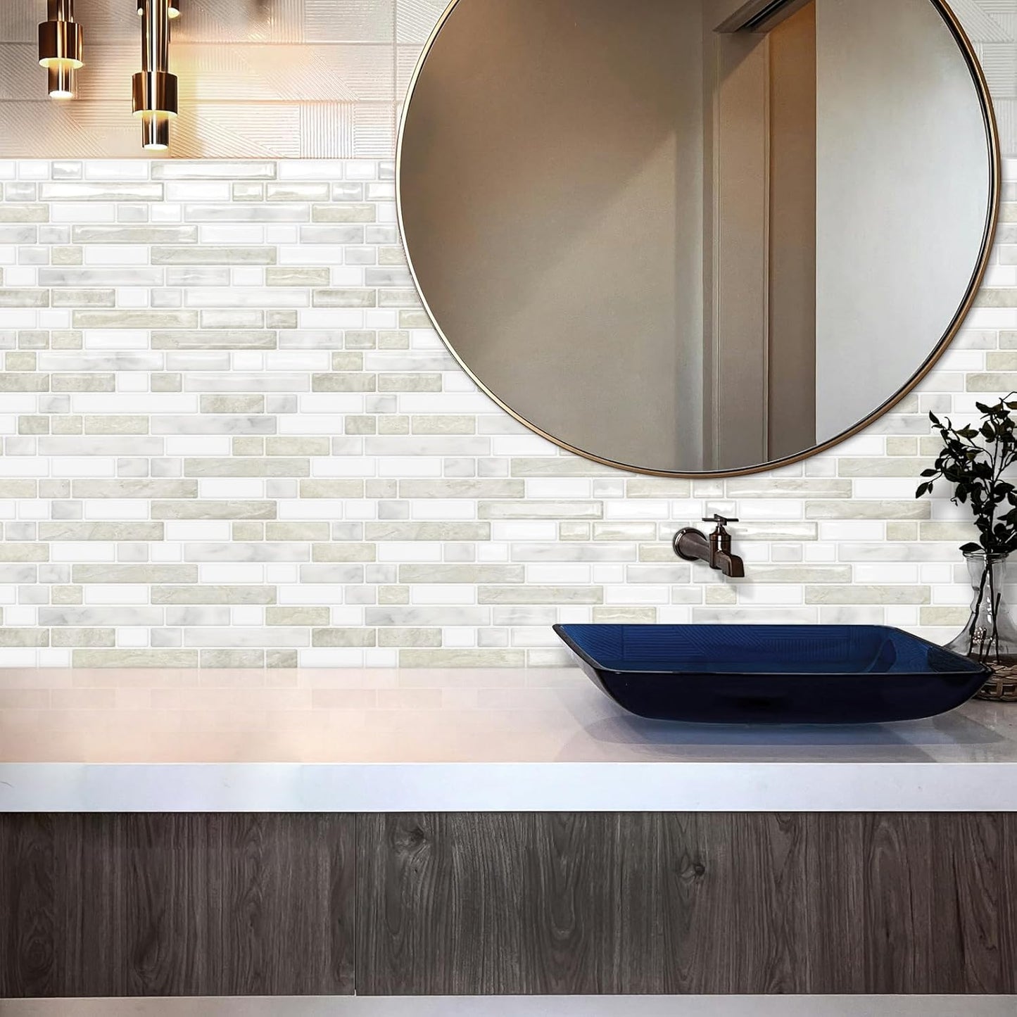 Thick Green Peel and Stick Tile Backsplash 12"x12" Self Adhesive Wall Marble Tiles for Kitchen (10-Sheet)