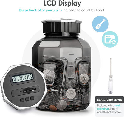 X-Large Piggy Bank for Adults Kids, Vcertcpl Digital Coin Counting Bank with LCD Counter, 2.4L Capacity, Great Coin Counter Bank Money Counting Jar with Total Amount Displayed, Bank for All US Coins