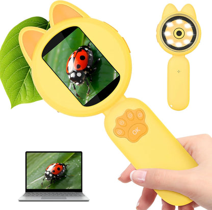 Mafiti Microscope for Kids Mini Pocket Handheld Kids Microscope Educational Science Kit Toys Xmas/Birthday Gifts for Aged 3-12 Girls Boys,Pink