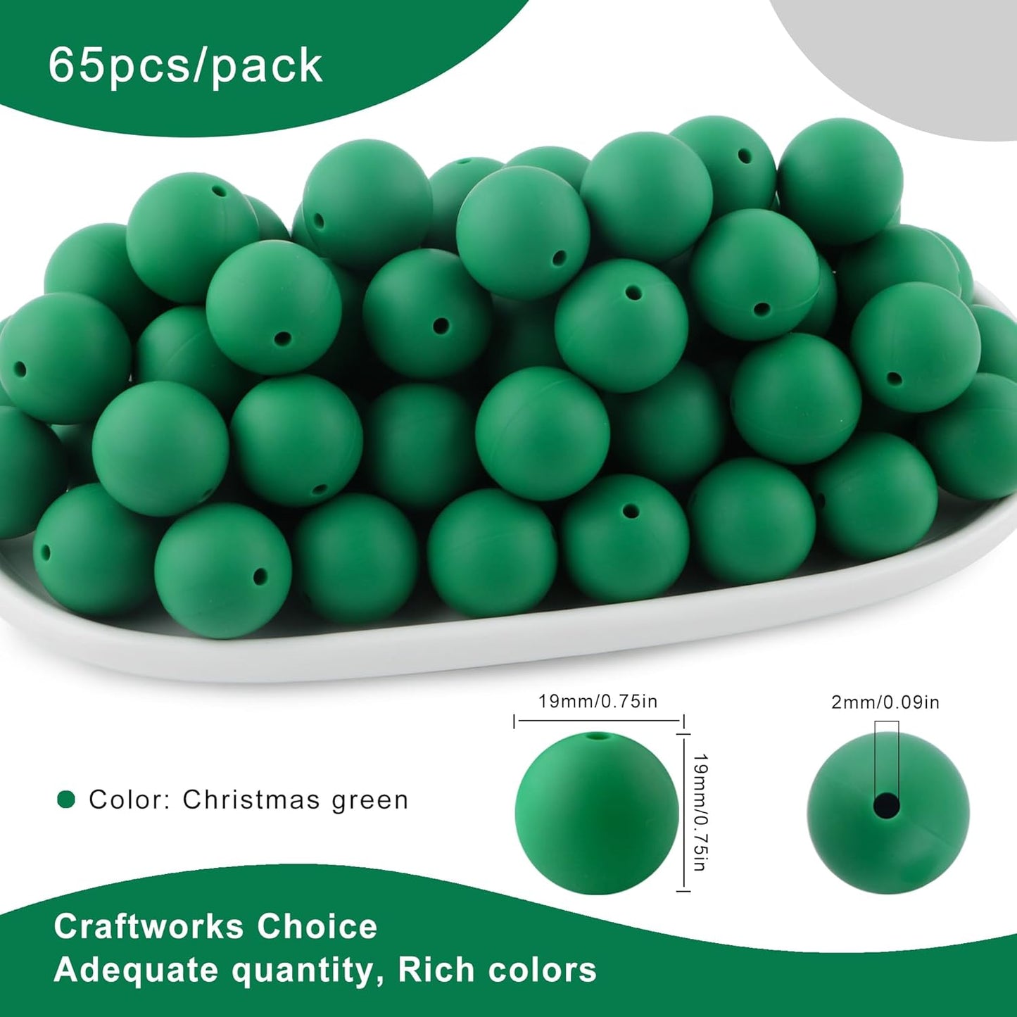 65Pcs 19mm Silicone Beads for Keychain Making Bracelet Necklace, Bulk Round Silicone Beads for Pens（Christmas Green） - Colors A