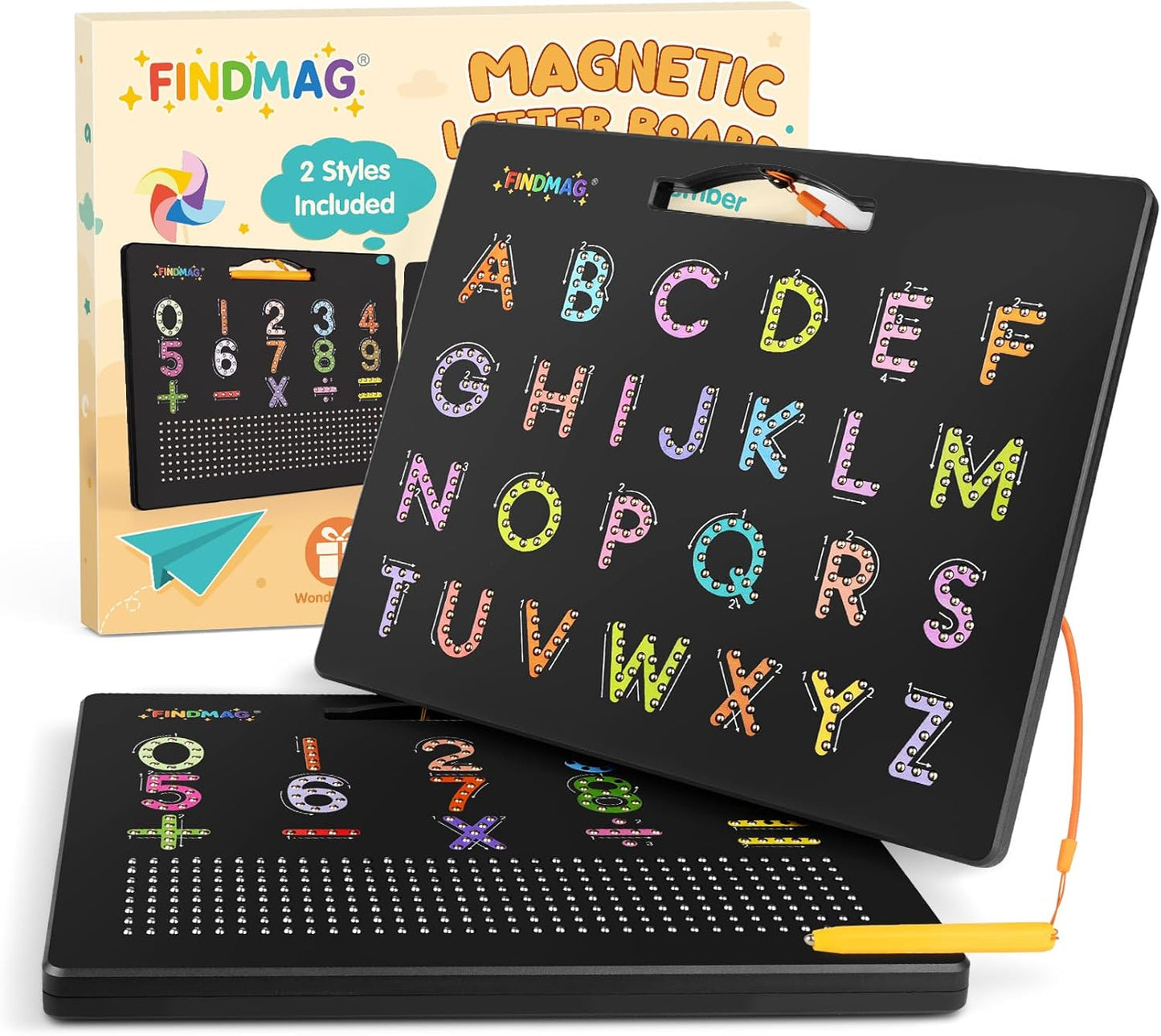 FINDMAG Magnetic Letter Board, Dual Sided ABC Education Board Writing Practice for Toddler, Erasable Educational Tool for Kids, Reusable Learning Toys, Back to School Supplies Road Trip Essentials