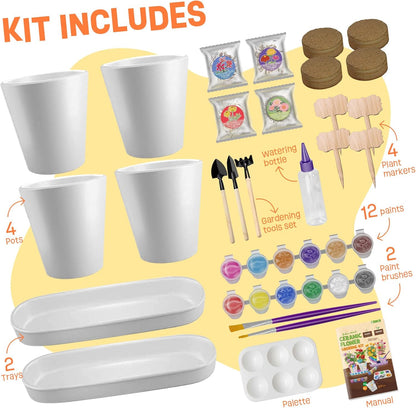 4 Set Paint & Plant Flower Gardening Kit - Gifts for Girls Ages 8-12, Arts and Crafts for Kids Ages 8-12, Kids Gardening Set, Toys Birthday Gifts for Kids Girls Boys Ages 6 7 8 9 10 11 12