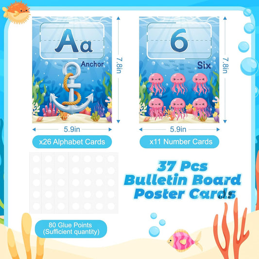 37 Pcs Alphabet for Classroom Wall Under The Sea Bulletin Board Set Alphabet Number 0-10 Line ABC Letters for Classroom Wall Decor (Ocean)