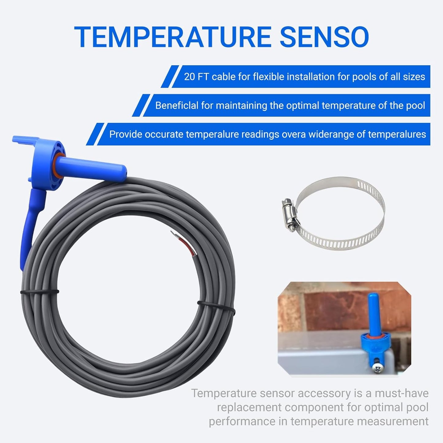 520272 Pool Temperature Sensor Thermistor Air/Water/Solar Replacement Kit for Pentair Jandy Pool/Spa Heater System Temperature Sensor 20 Feet Cable 2 Pack
