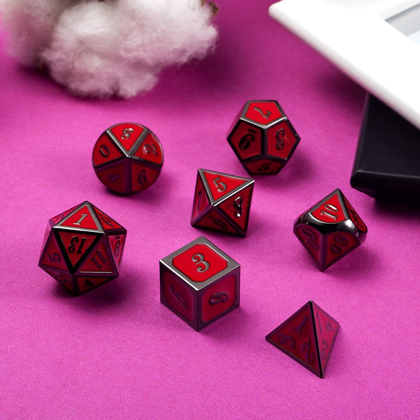 DnDnD Heavy Polyhedral Metal Dice Set with Metal Box, 7-die Shiny Blue Surface with Golden Number for RPG,Dungeons and Dragons,Pathfinder,Shadowrun,D&D,Role Palying Game and Math Teaching - Colors B