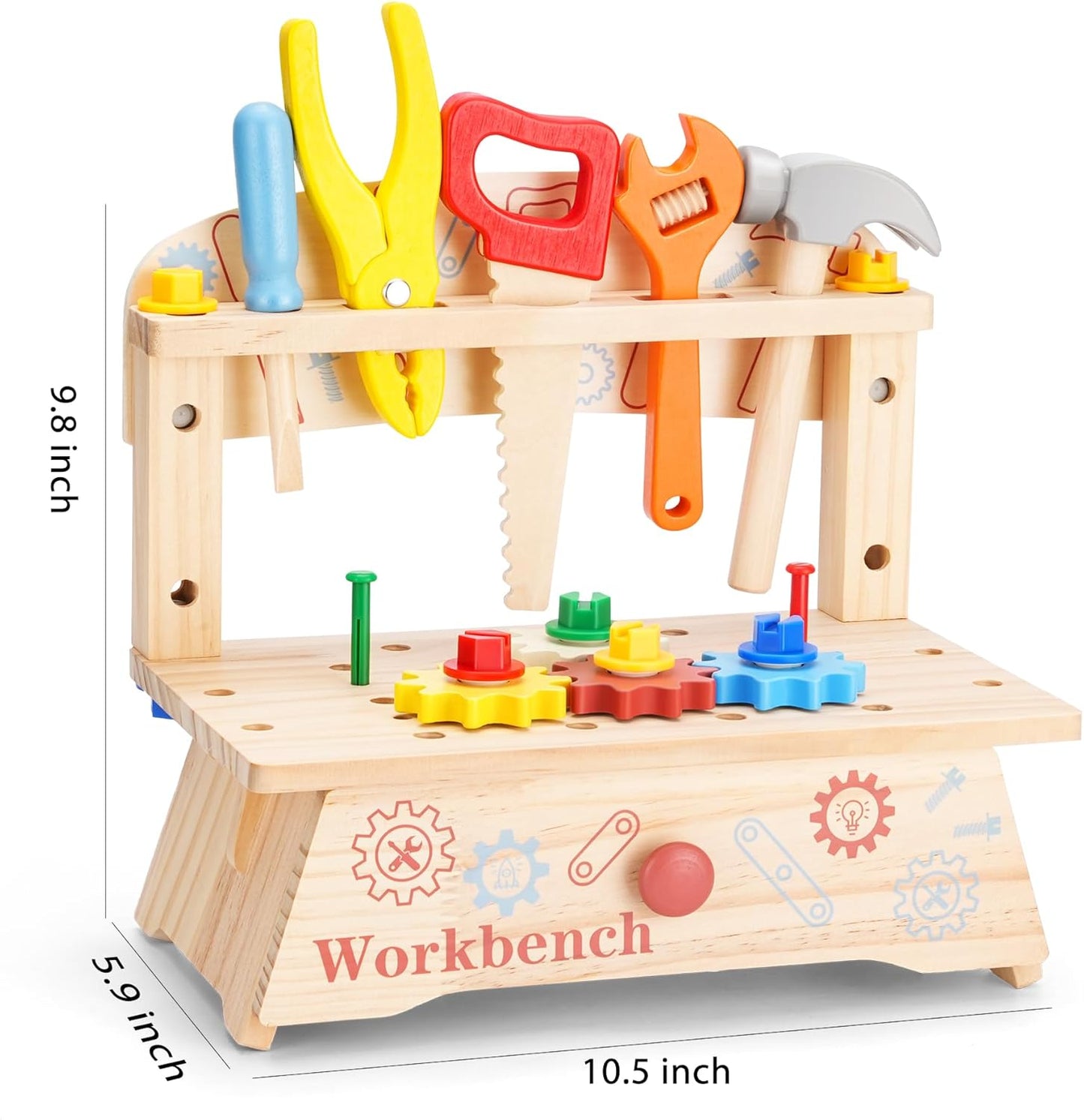 REXBETI Kids Tool Set with Electric Drill, 43Pcs Wooden Toddler Tool Bench with Apron, Educational Montessori Toys for 3 Year Old Boys, Toddler Tool Set, Birthday Gifts for 3 4 5 Year Old Boy Girl