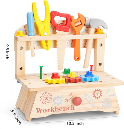 REXBETI Kids Tool Set with Electric Drill, 43Pcs Wooden Toddler Tool Bench with Apron, Educational Montessori Toys for 3 Year Old Boys, Toddler Tool Set, Birthday Gifts for 3 4 5 Year Old Boy Girl