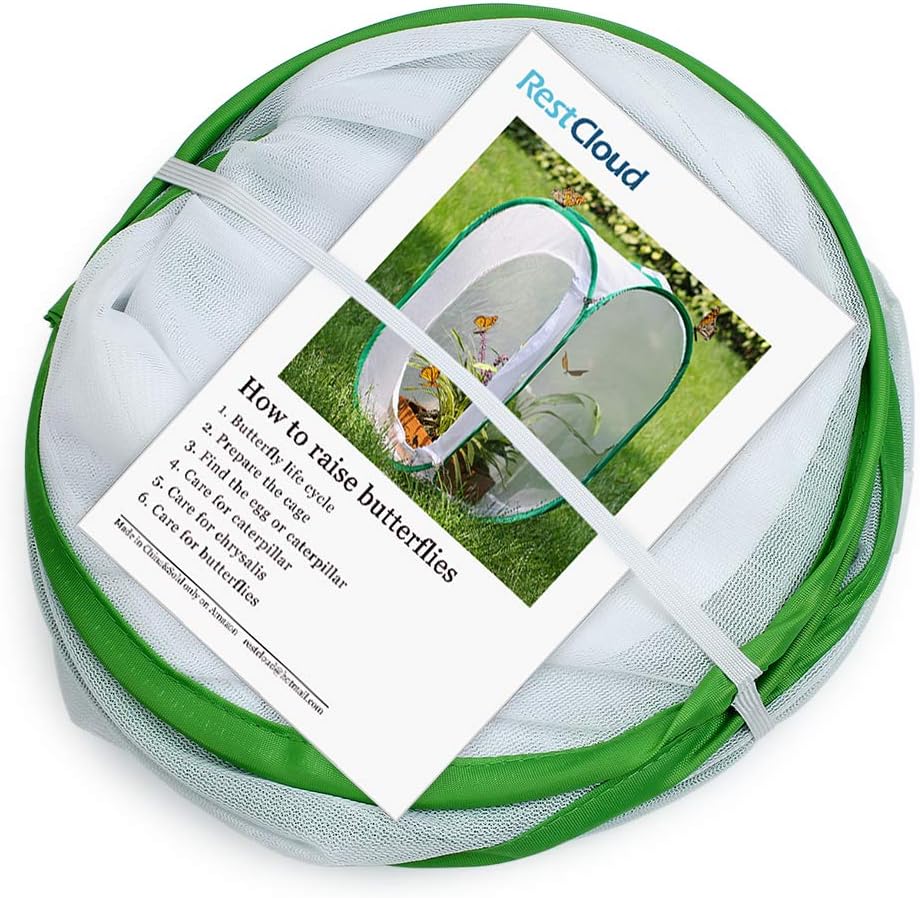 RESTCLOUD Insect and Butterfly Habitat Cage Terrarium Pop-up 24 Inches Tall with Zipper Protection