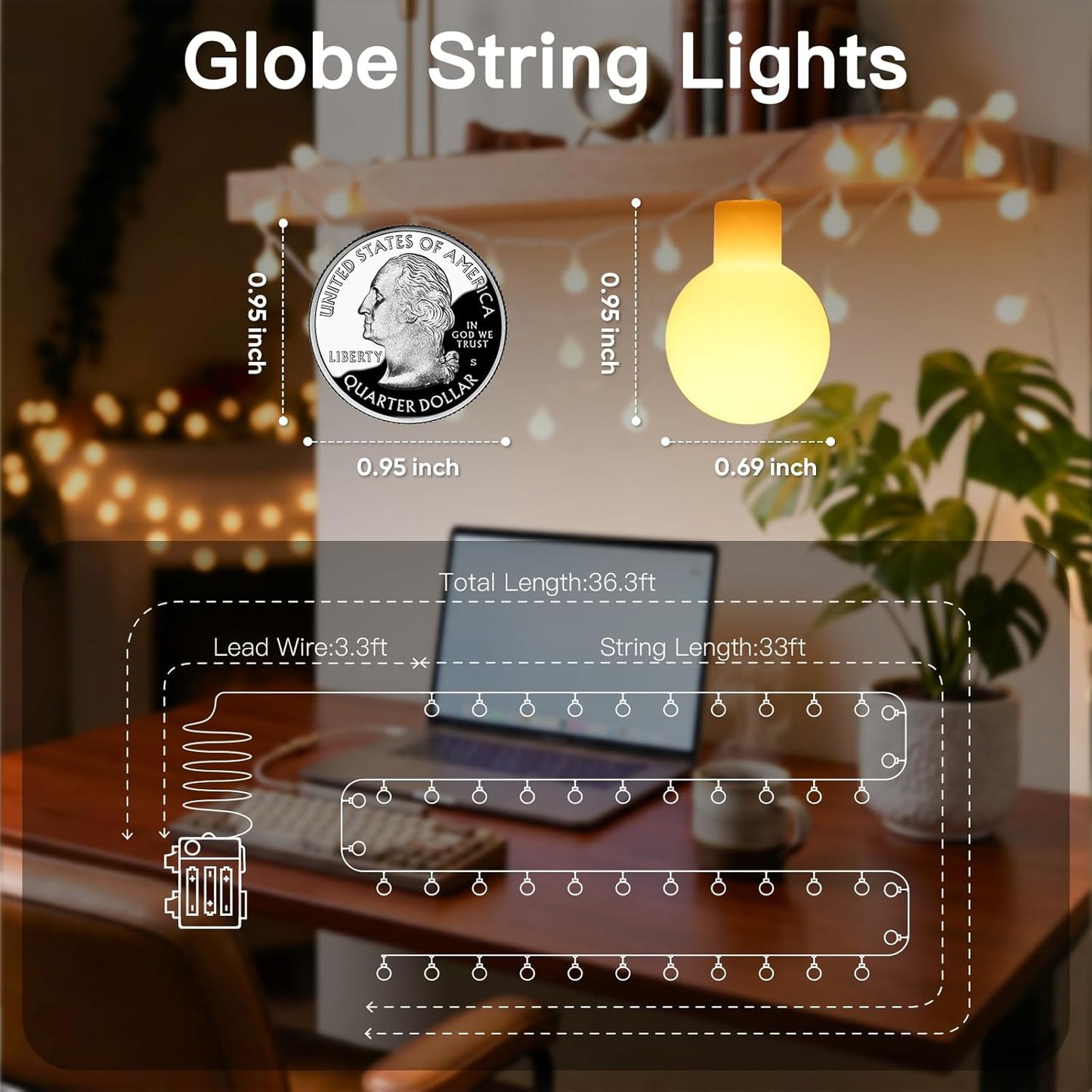 suddus String Lights for Bedroom, 66ft 200 Led Connectable Globe String Lights Indoor, Hanging Fairy Lights Plug in with Remote for Kids Room Dorm Classroom Outdoor Christmas Tree Decor, Warm White