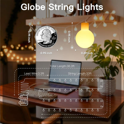 suddus String Lights for Bedroom, 66ft 200 Led Connectable Globe String Lights Indoor, Hanging Fairy Lights Plug in with Remote for Kids Room Dorm Classroom Outdoor Christmas Tree Decor, Warm White