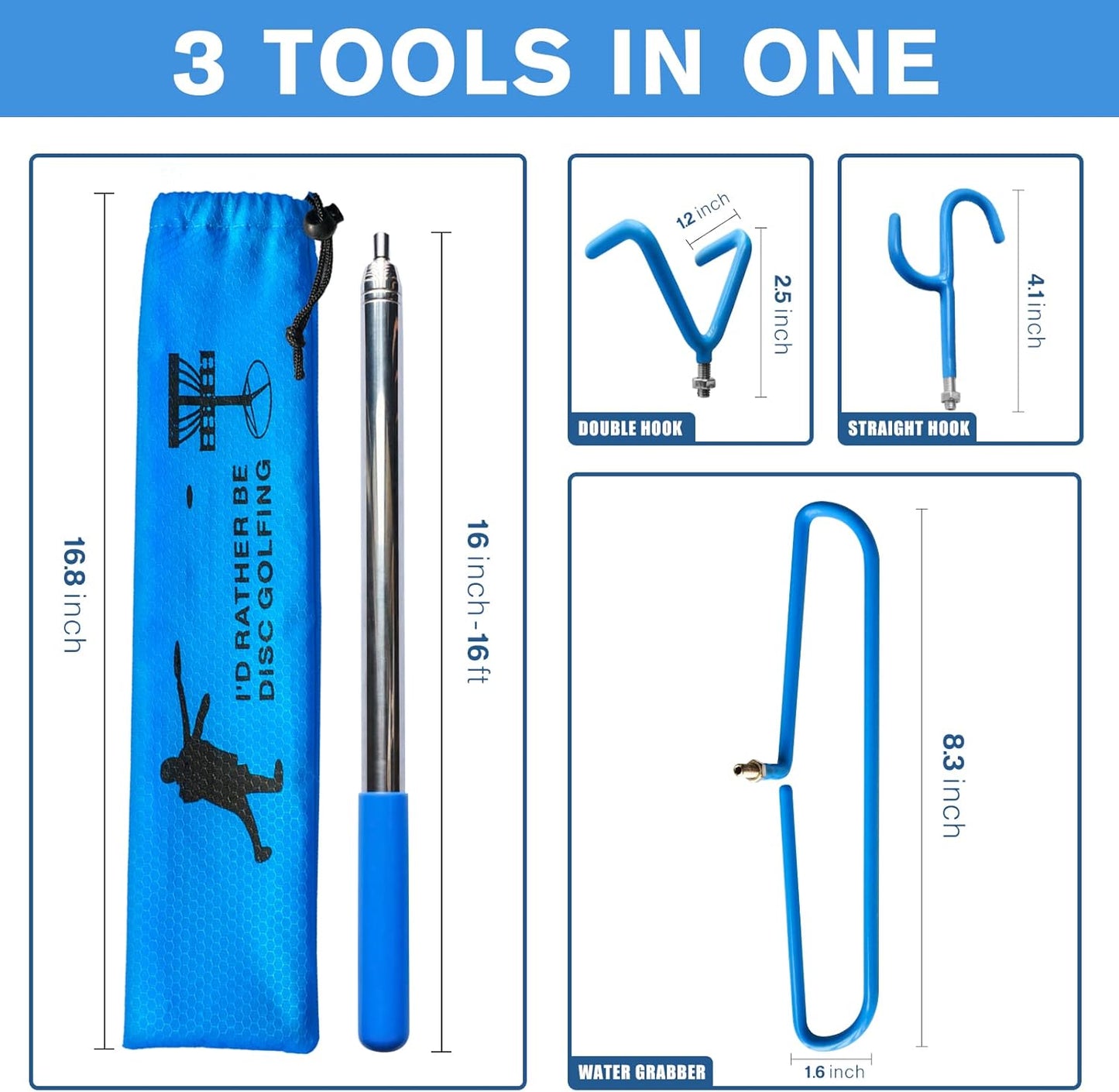 Disc Golf Retriever Pole,Disc Retriever Telescoping Pole with Hook,Expands to 10/16 Feet,Disc Golf Stick Disc Golf Grabber,Disc Golf Gripper Pole,Disc Golf Equipment Disc Golf Accessories